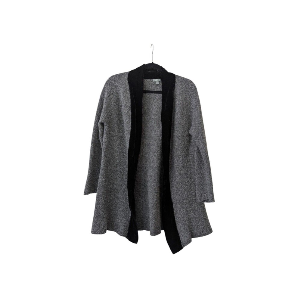 J Jill Pure Jill Cardigan Womens PL Gray Black Sweater Speckled Wool Blend